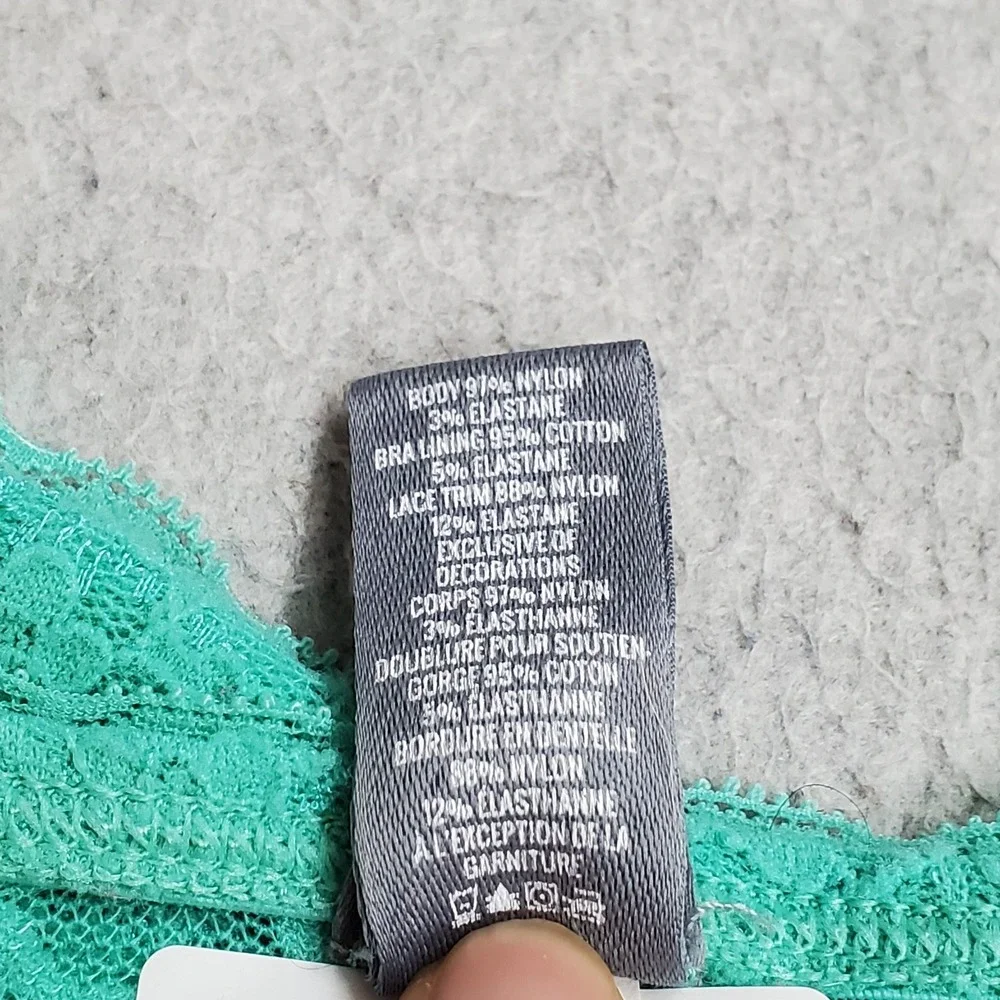 Aerie Women Bra Large Green Floral Bandeau Wireless Lace Strapless